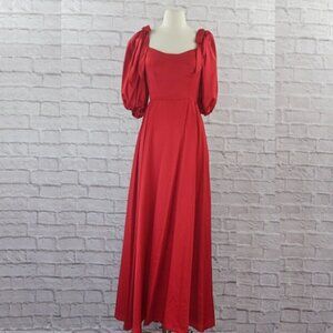 Vintage Red Puffy Bow Sleeve Gown